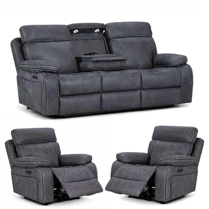 Tokyo LeatherAire Grey 3 + 1 + 1 Electric Recliner Sofas