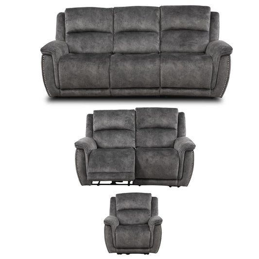 Mendoza Grey Plush Velvet Electric Reclining 3 Piece Sofa Suite 3 2 1