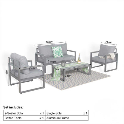 4 Seater Aluminium Garden Sofa Set with Coffee Table & Cushions