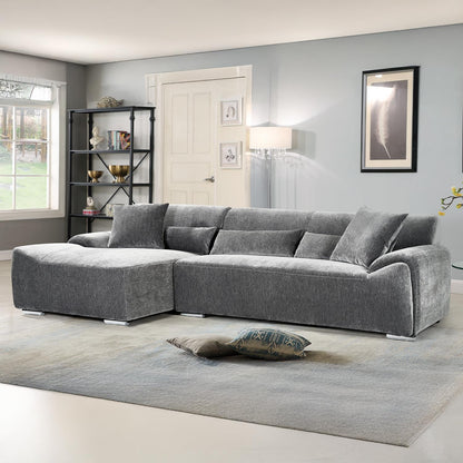Monza L Shaped Chenille Fabric Beige Grey 4 Seater Corner Sofa LH