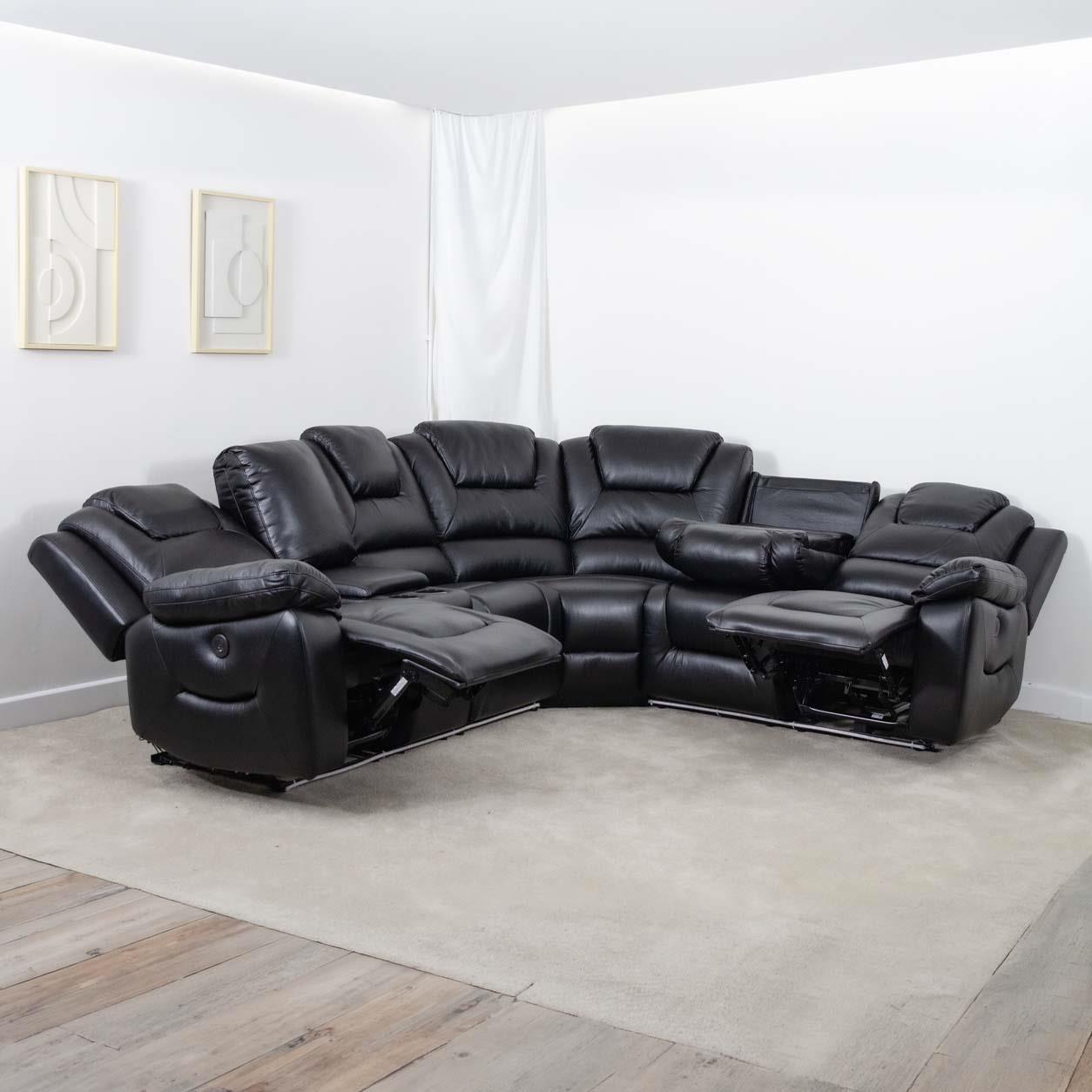 Oxbridge 5 Seater Electric Recliner Corner Sofa LED USB Black or Grey