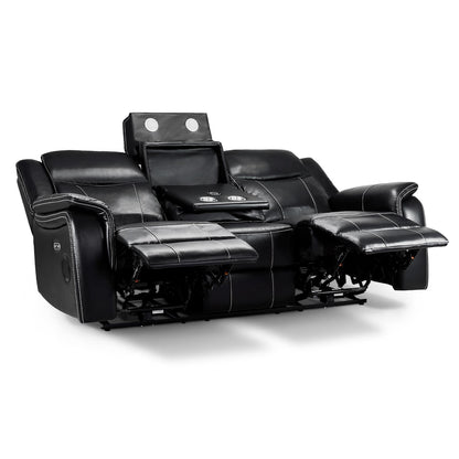 Orlando Leather Black or Grey Electric Reclining 3 Seater Cup Holder