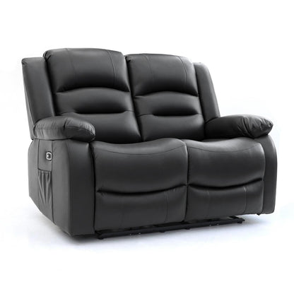 Arlo Leather Like Black or Grey 3 + 2 Electric Reclining Sofa Suite USB Charging + Drinks Tray