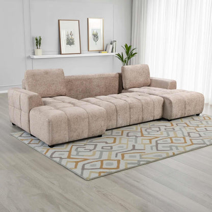 Stanford U Shaped Plush Velvet Sofa Bed Storage Beige Green or Grey