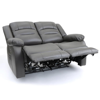 Arlo Leather Like Black or Grey 3 + 2 Electric Reclining Sofa Suite USB Charging + Drinks Tray