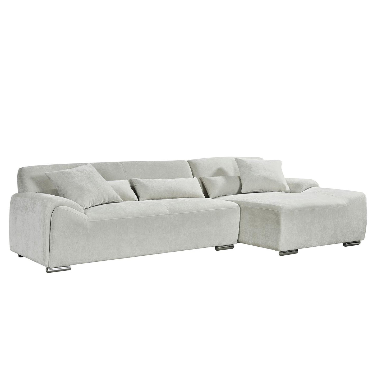Monza L Shaped Chenille Fabric Beige Grey 4 Seater Corner Sofa RH