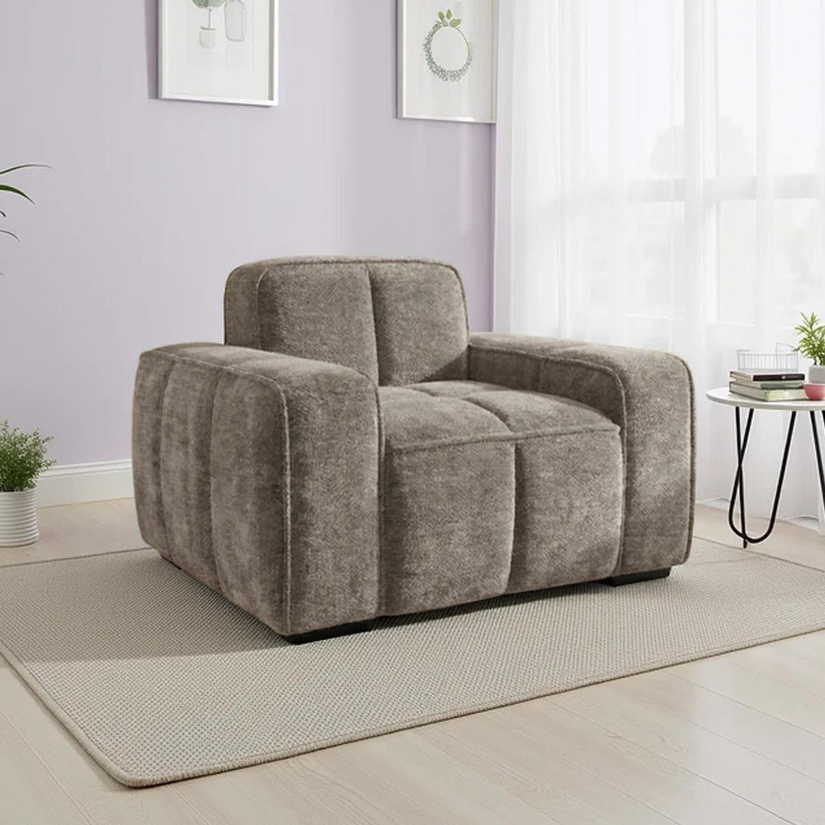 Preston Woven Fabric Armchair Chesterfield Style Beige Grey or Olive
