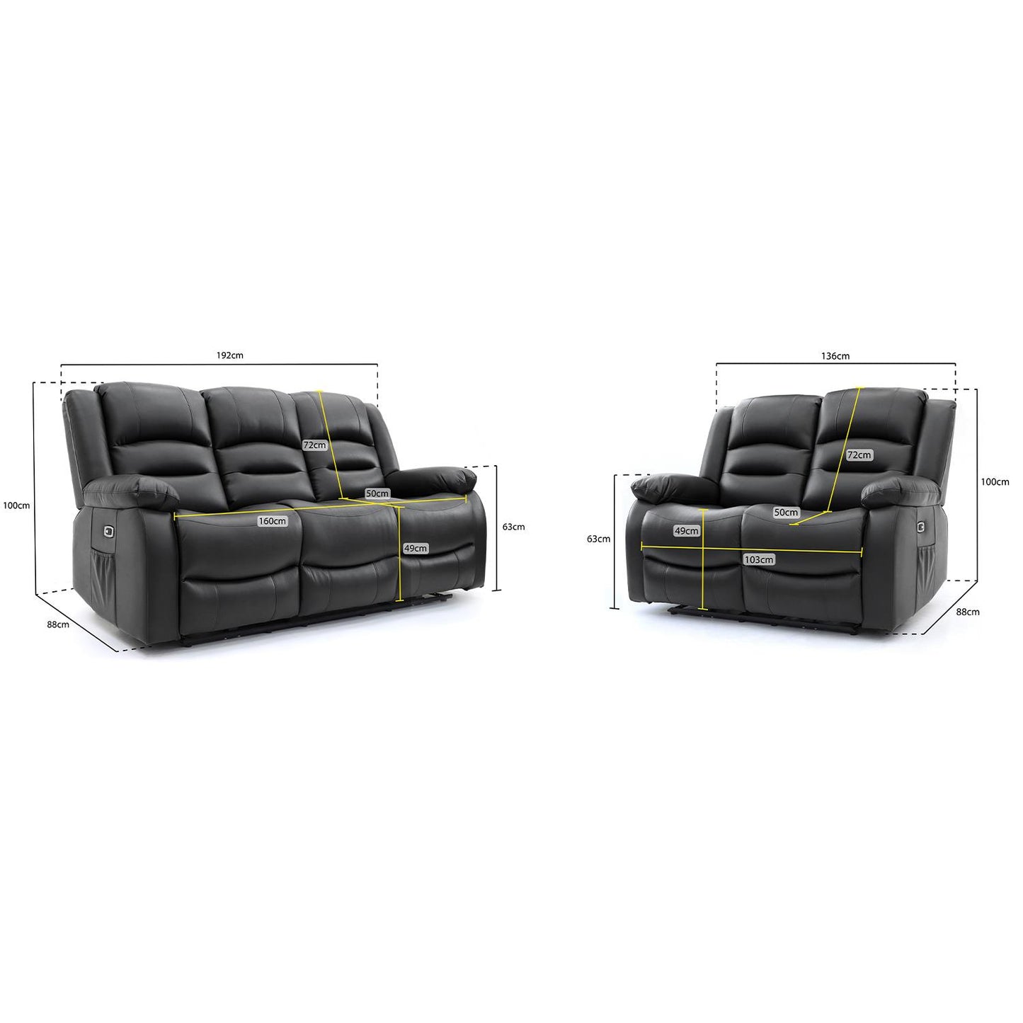 Arlo Leather Like Black or Grey 3 + 2 Electric Reclining Sofa Suite USB Charging + Drinks Tray