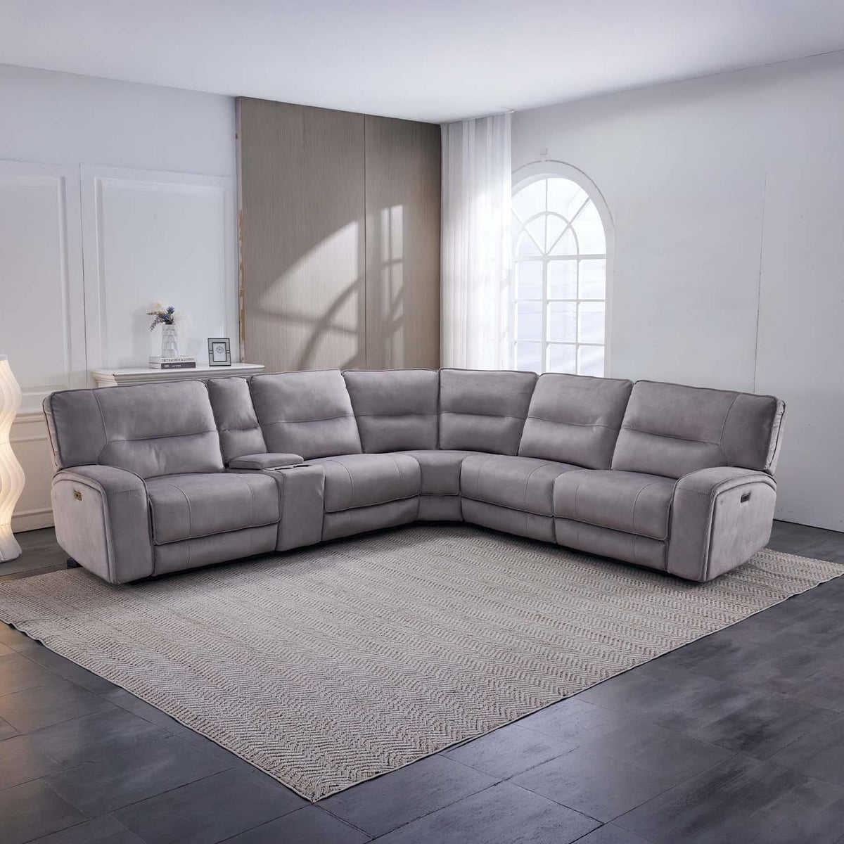 Caleb Power Electric Reclining Corner Sofa 5 Seater Aspen Latte USB