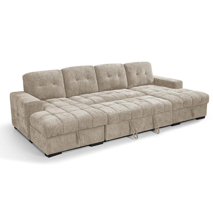 Luna U Shaped Sofa Bed Dual Storage Chaise Beige Grey or Teal
