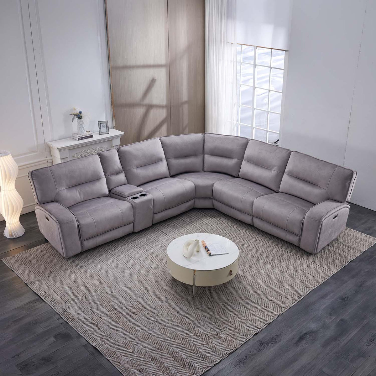 Caleb Power Electric Reclining Corner Sofa 5 Seater Aspen Latte USB
