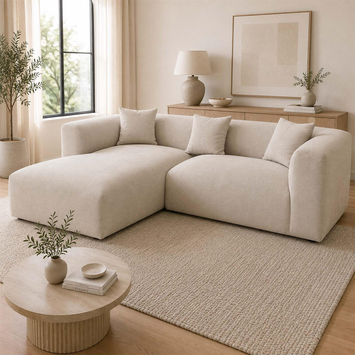Ely Cloud Chaise L-Shaped Corner Sofa, Linen Fabric, LHF or RHF