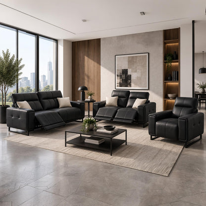 Rosebury 3 2 1 Electric Recliner Sofa Suite Leather Look Black Grey