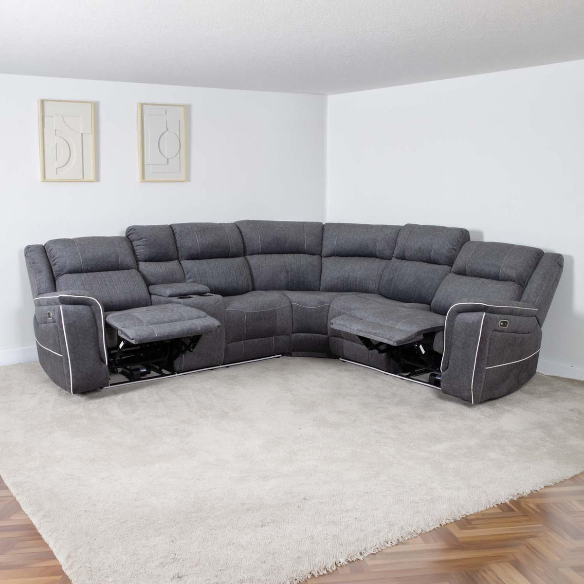 Anna Grey Fabric 5 Seater Electric Recliner Corner Sofa USB