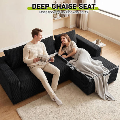 Lilly L Shaped Cord Cloud Sofa Boneless Chaise Beige or Black