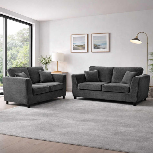 Ascott 3 + 2 Seater Sofa Set Chenille Fabric Beige Charcoal