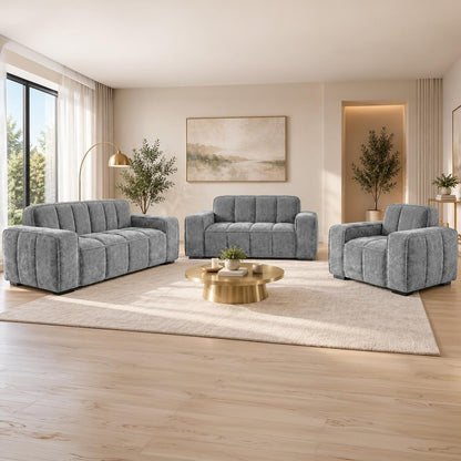 Preston 3 2 1 Sofa Suite Woven Fabric 3 Piece Set Beige Grey Olive