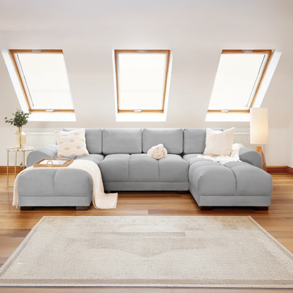 Zura Plush Velvet Large U Shaped 4 - 5 Seater Sofa  | Cream, Grey or Mocha