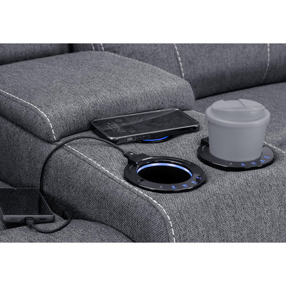 Orlando Grey Fabric 2 Seater Electric Reclining Sofa Centre Console