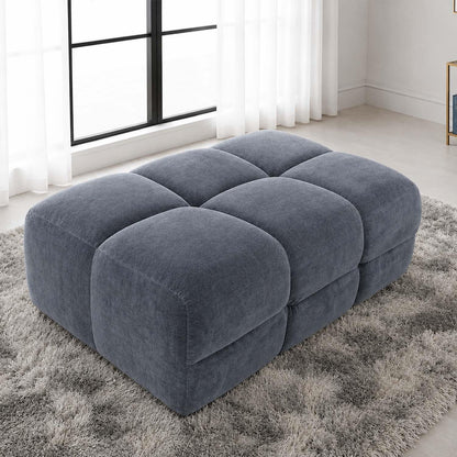 Jenson Large Plush Velvet Footstool Pouffe with Cross Stitch Detail