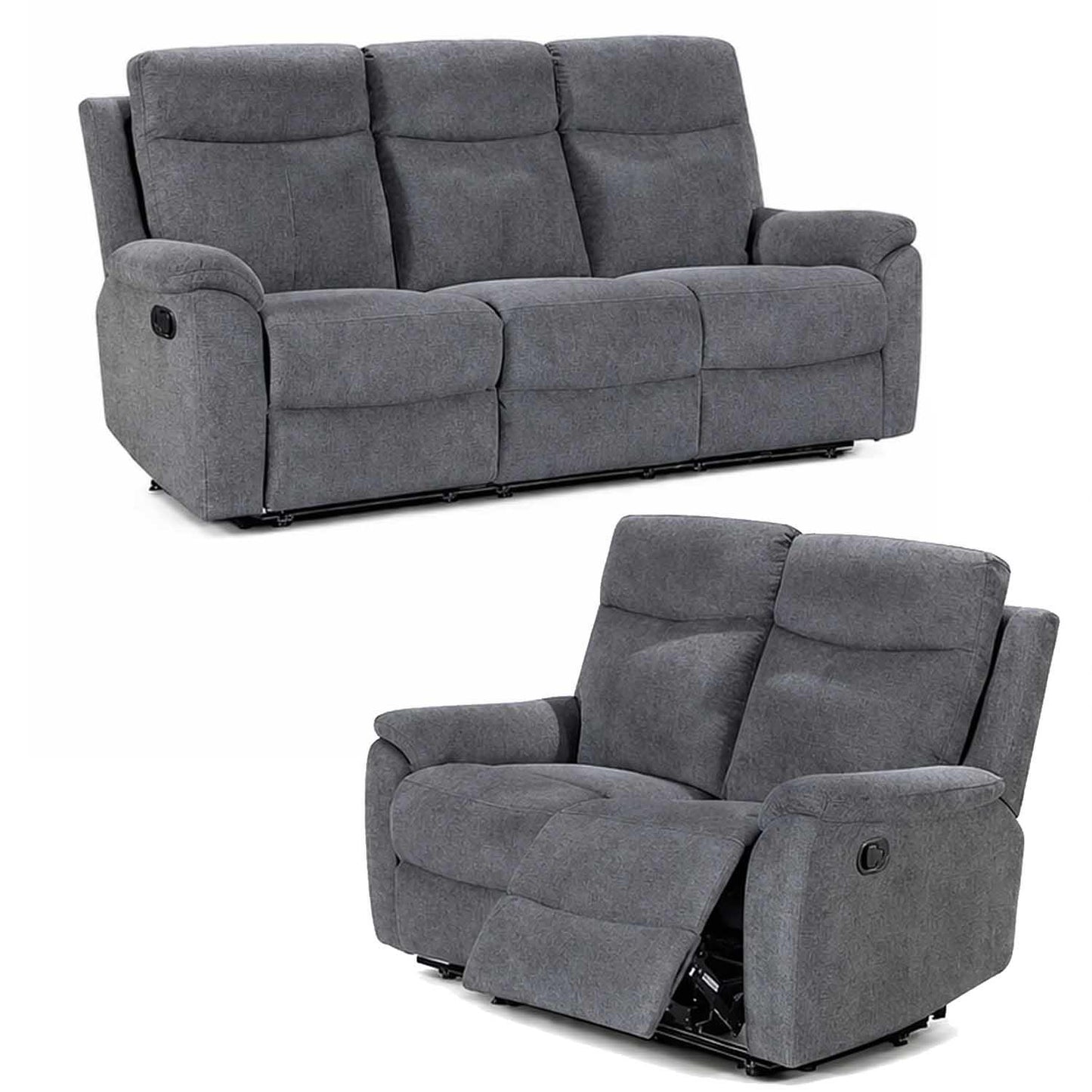 Vancouver 3 + 2 Grey Fabric Manual Reclining Sofa Suite