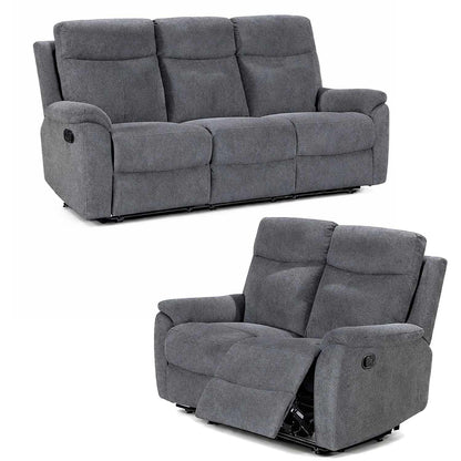 Vancouver 3 + 2 Grey Fabric Manual Reclining Sofa Suite