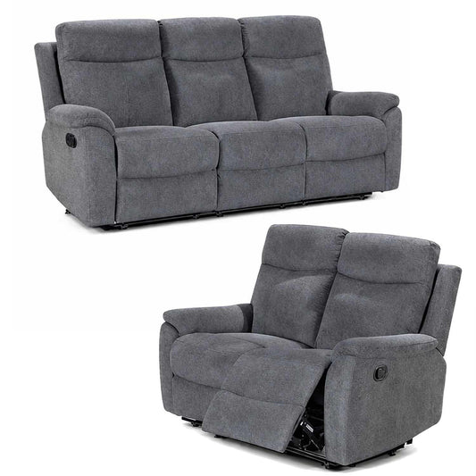 Vancouver 3 + 2 Grey Fabric Manual Reclining Sofa Suite