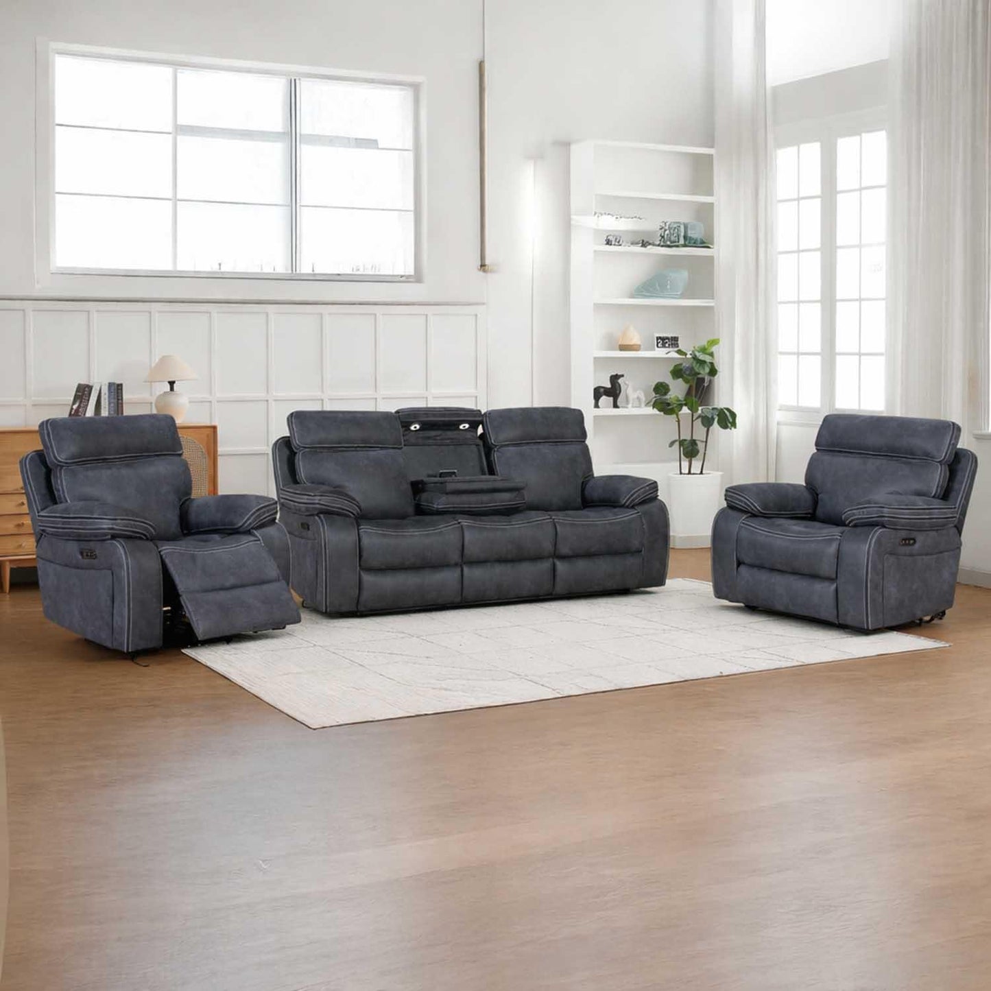 Tokyo LeatherAire Grey 3 + 1 + 1 Electric Recliner Sofas