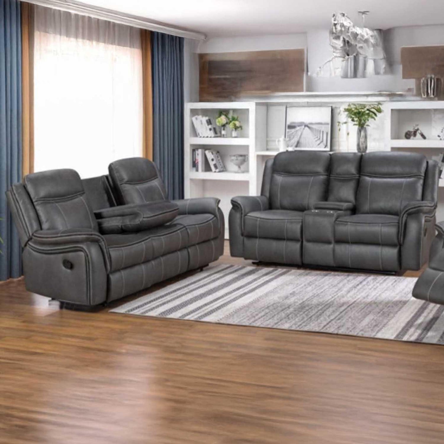 Tara Reclining 2 Piece Sofa Suite Grey Leather Look Fabric 3 + 2