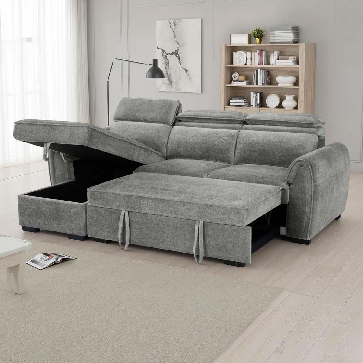 Carlo Universal Corner Sofabed with Storage & Adjustable Headrests
