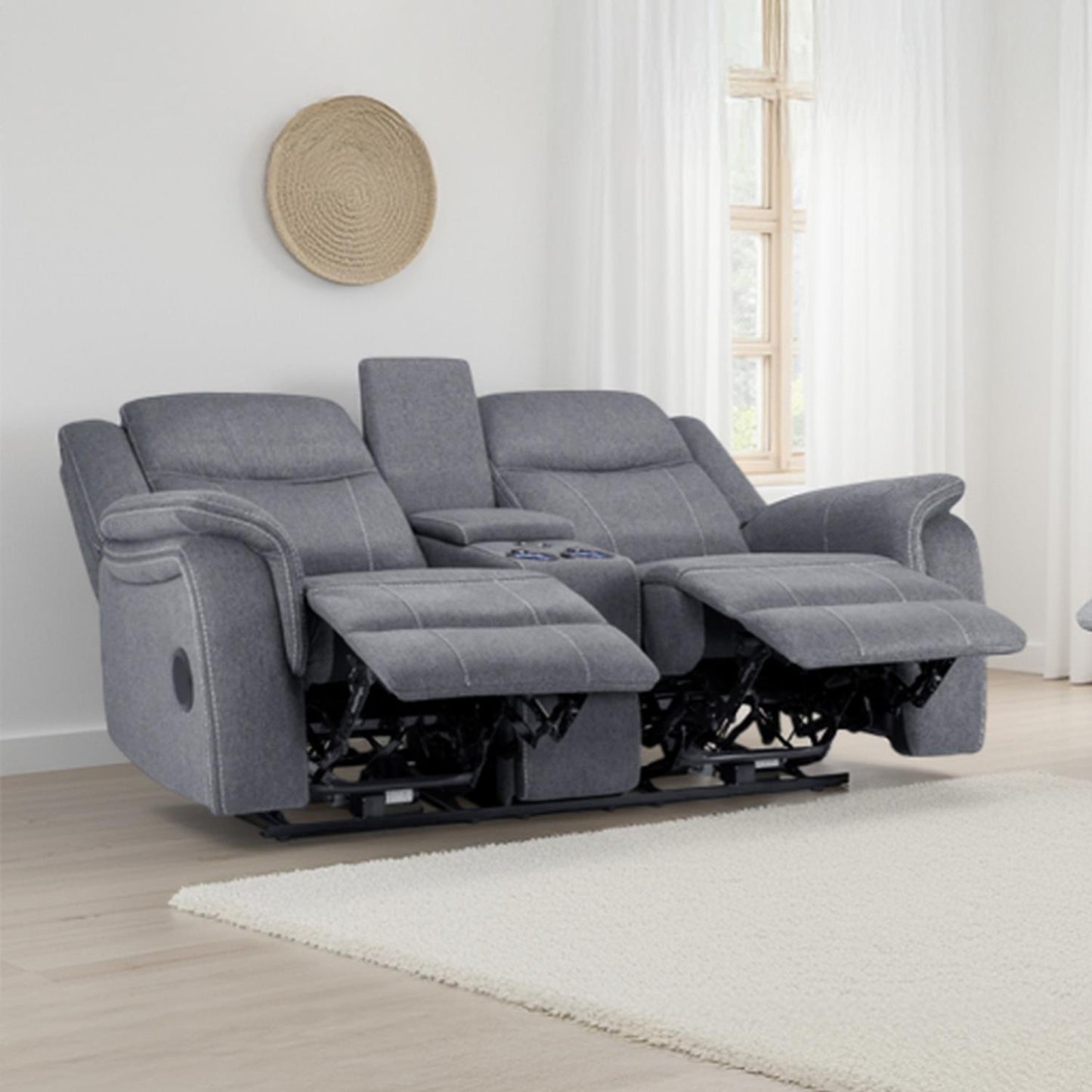 Orlando Grey Fabric 2 Seater Electric Reclining Sofa Centre Console