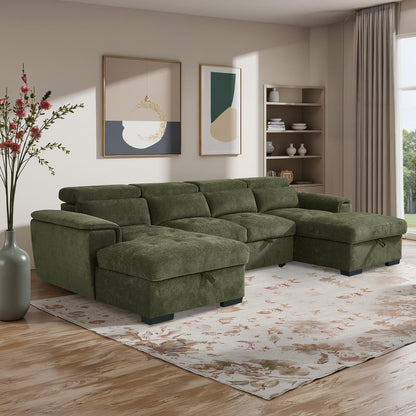 Large 4 5 Seater Fabric U Shaped Sofa Bed Tilting Headrest Storage