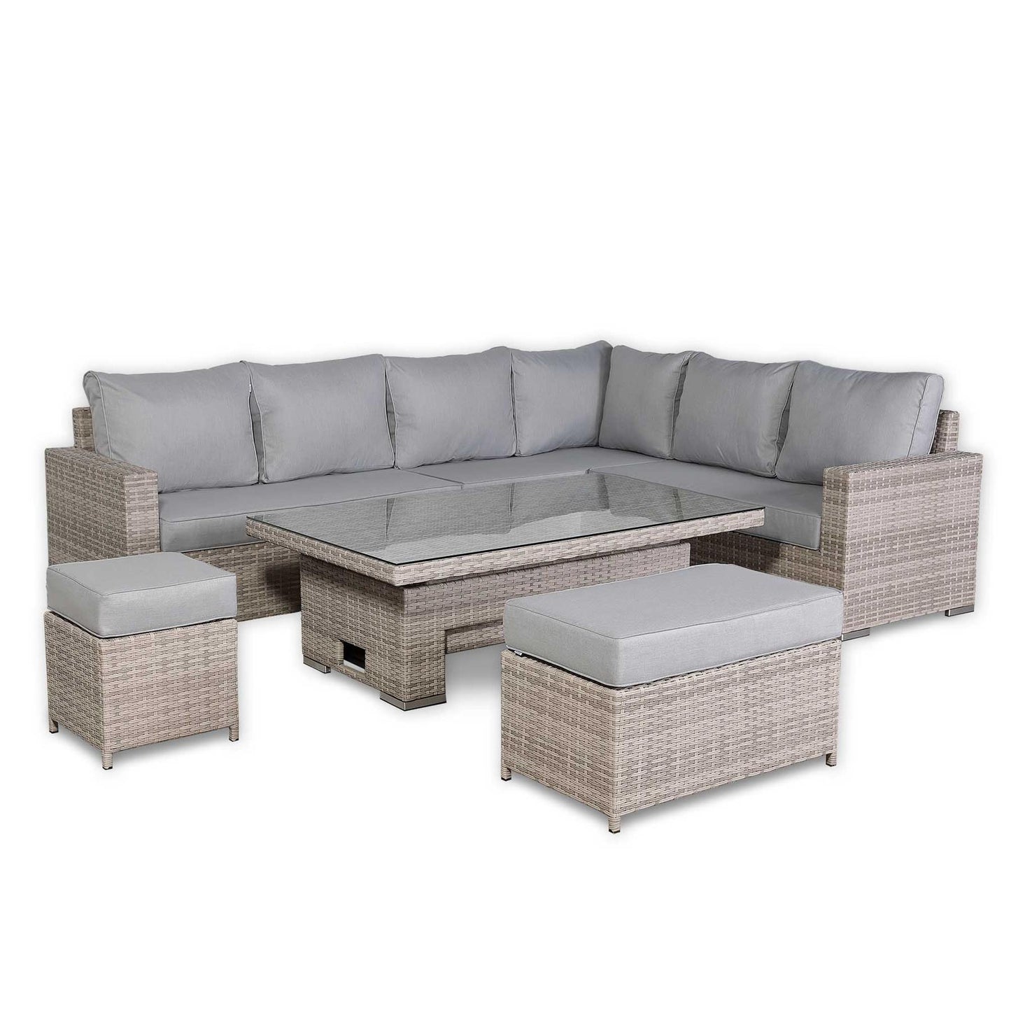 Outdoor Corner Sofa Set with Adjustable Rising Dining Table