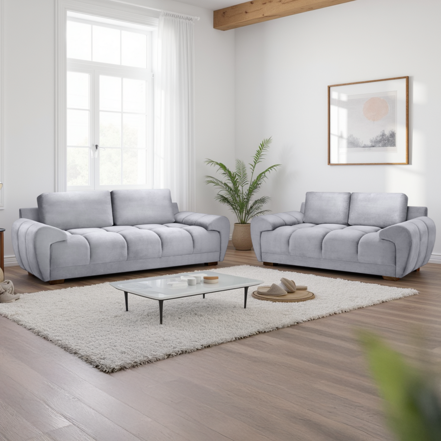 Zura Plush Velvet Large 3 + 2 Sofa Suite | Cream, Grey or Mocha