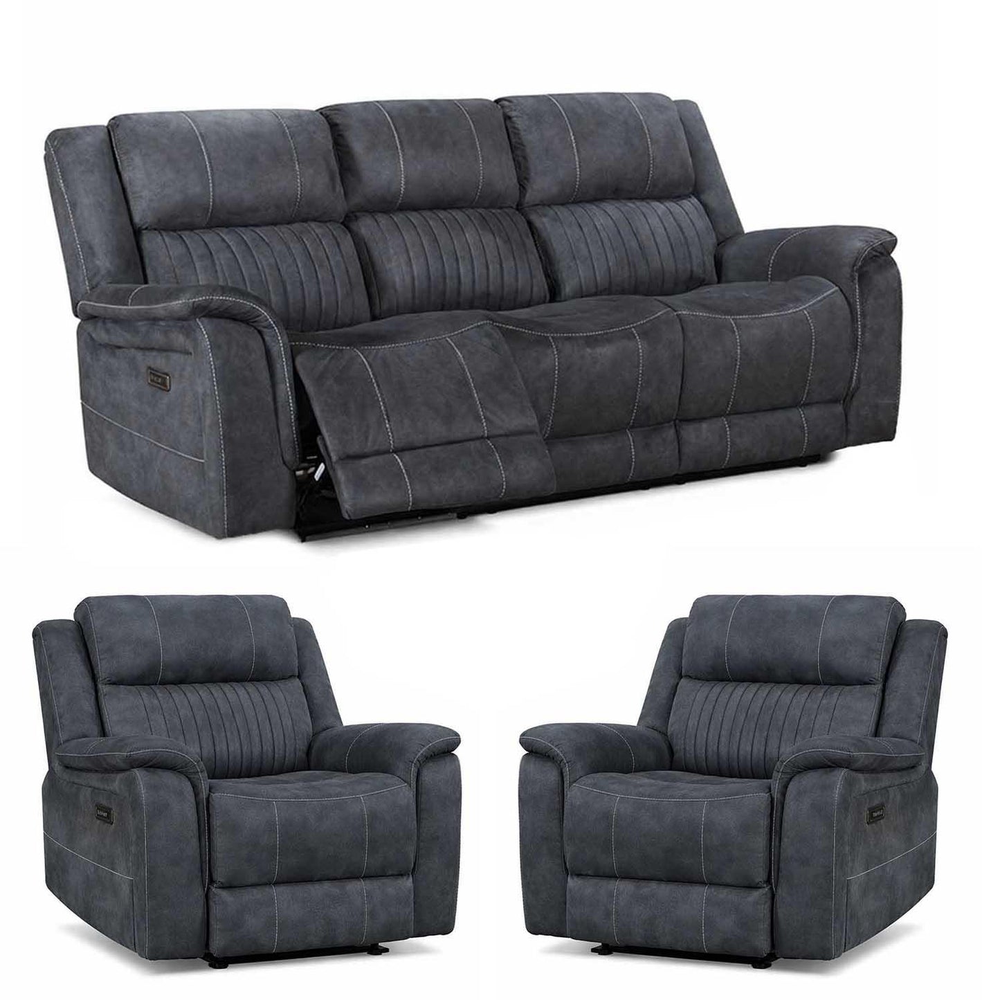 Cassandra Electric Recliner Sofa Range Grey Fabric USB 3 1 1