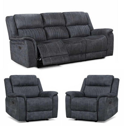 Cassandra Electric Recliner Sofa Range Grey Fabric USB 3 1 1