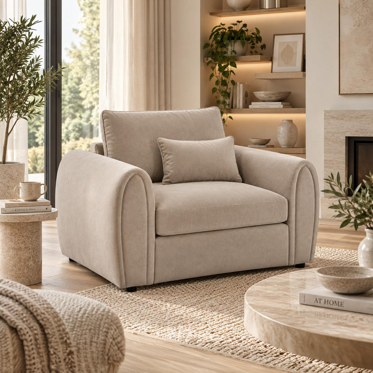 Mercer Oversized Plush Velvet Armchair Grey or Beige Deep Seat