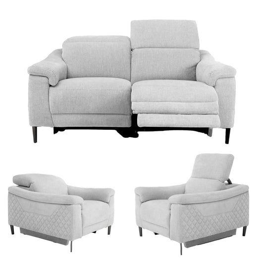 Oscar Electric Reclining 3 Piece Sofa Suite 2 + 1 + 1 Ivory Fabric