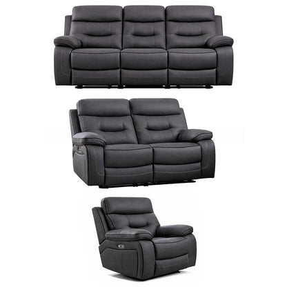 Renzo Grey Electric Recliner Sofa Suite 3+2+1 with USB Ports