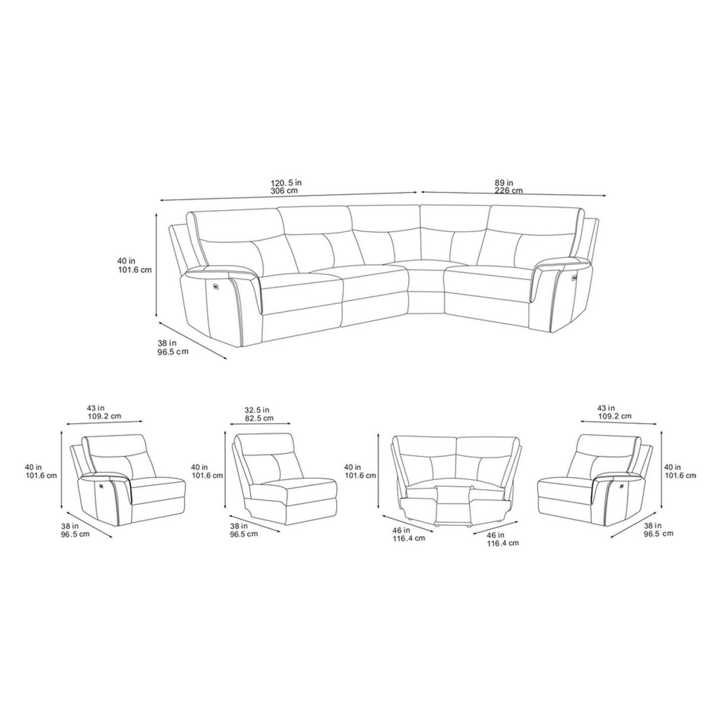 Maeve Electric Reclining 4 Seater Corner Sofa L Shaped Midnight Black