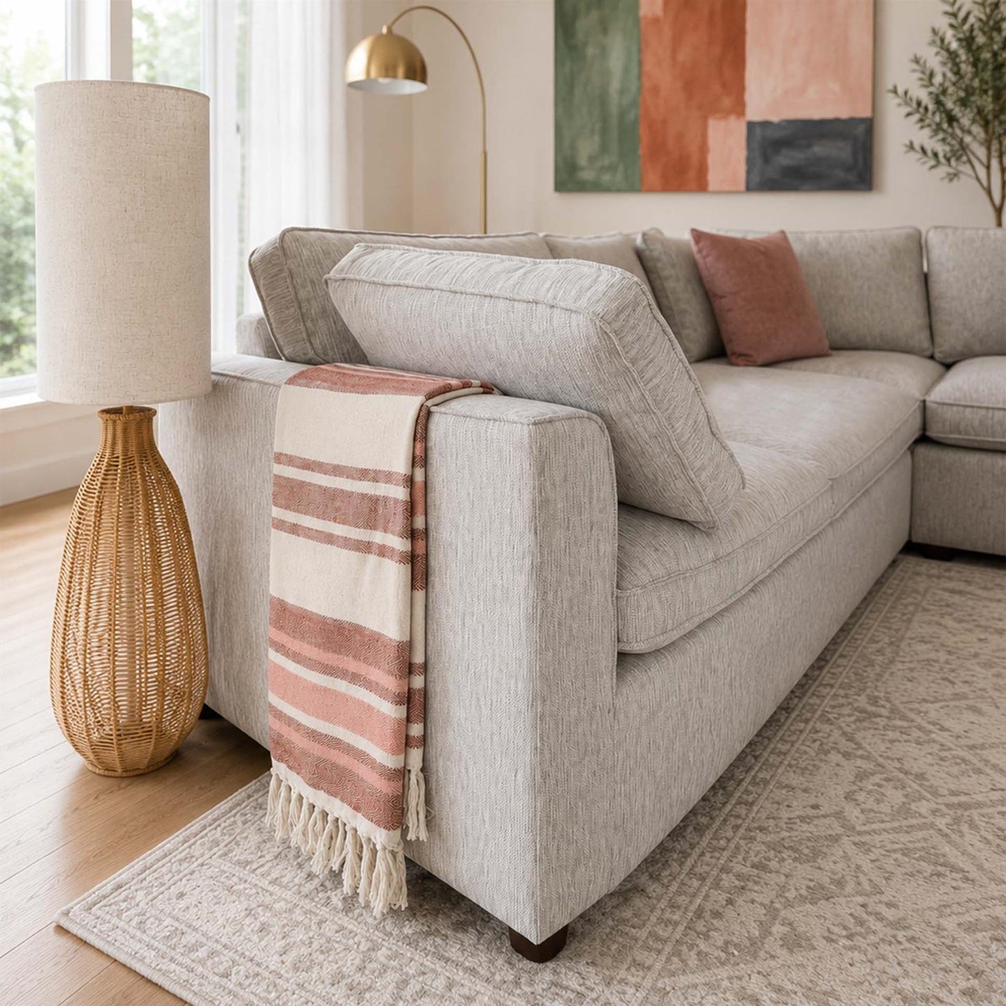 Seaton Grey 5 Seater Linen Weave Corner Sofa with Footstool