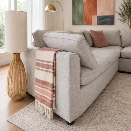 Seaton Grey 5 Seater Linen Weave Corner Sofa with Footstool