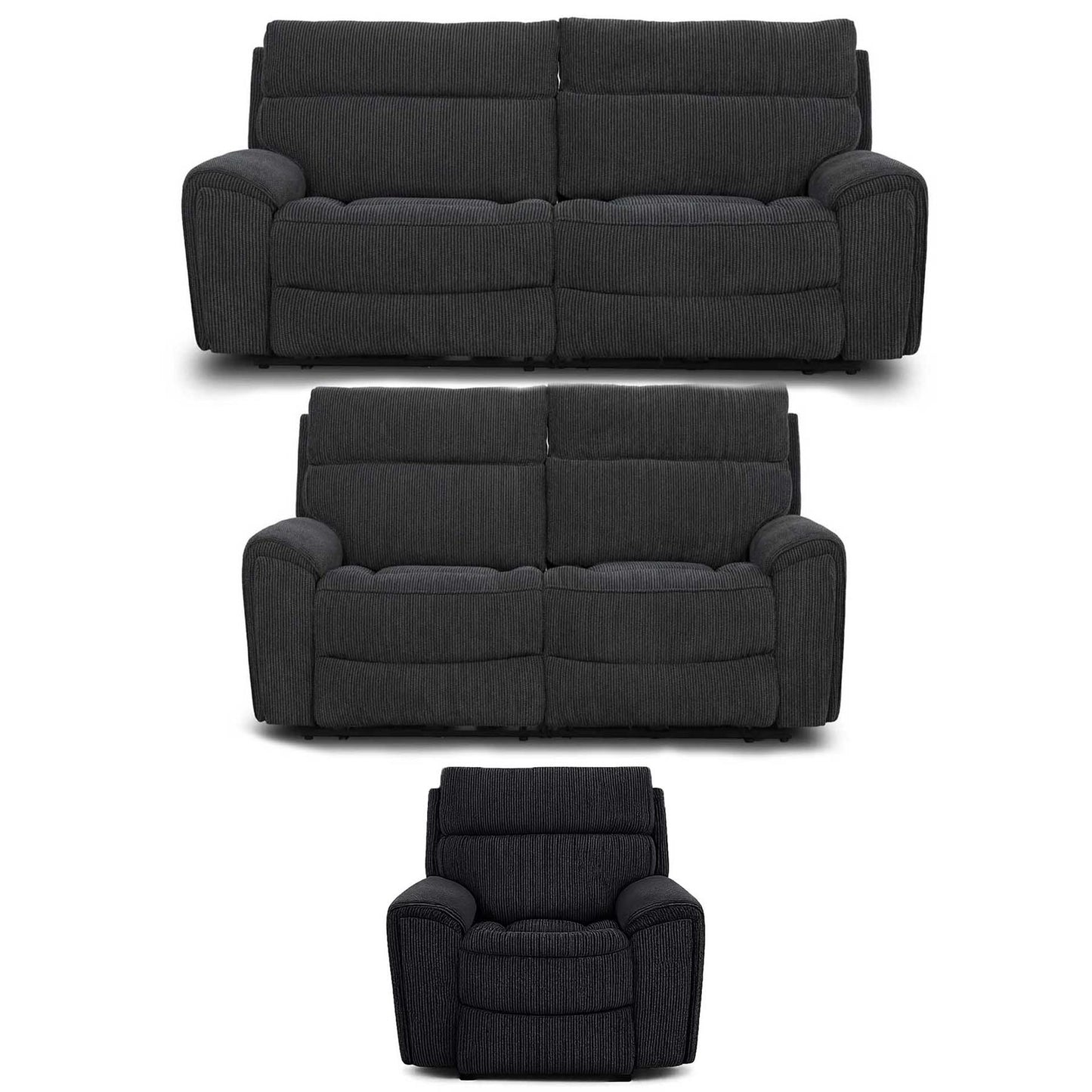 Lois Electric Reclining 3 Piece Sofa Suite 3 + 2 + 1 Black