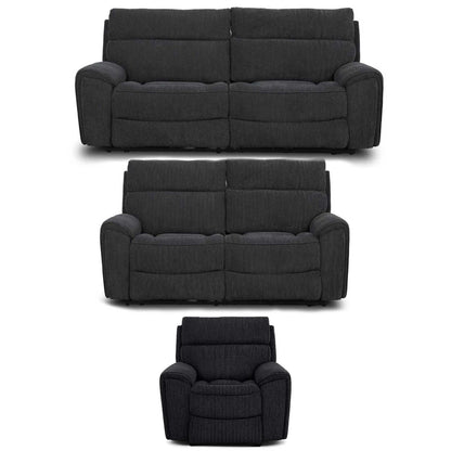 Lois Electric Reclining 3 Piece Sofa Suite 3 + 2 + 1 Black