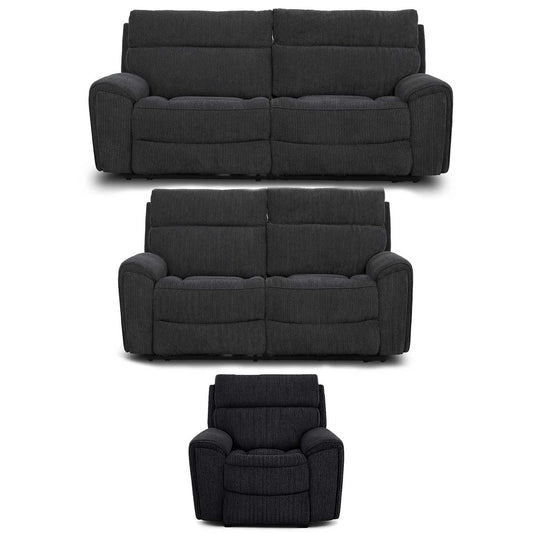 Lois Electric Reclining 3 Piece Sofa Suite 3 + 2 + 1 Black