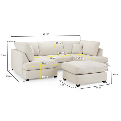 California Classic Fabric Beige, Black or Grey U shaped 6 Seater Sofa