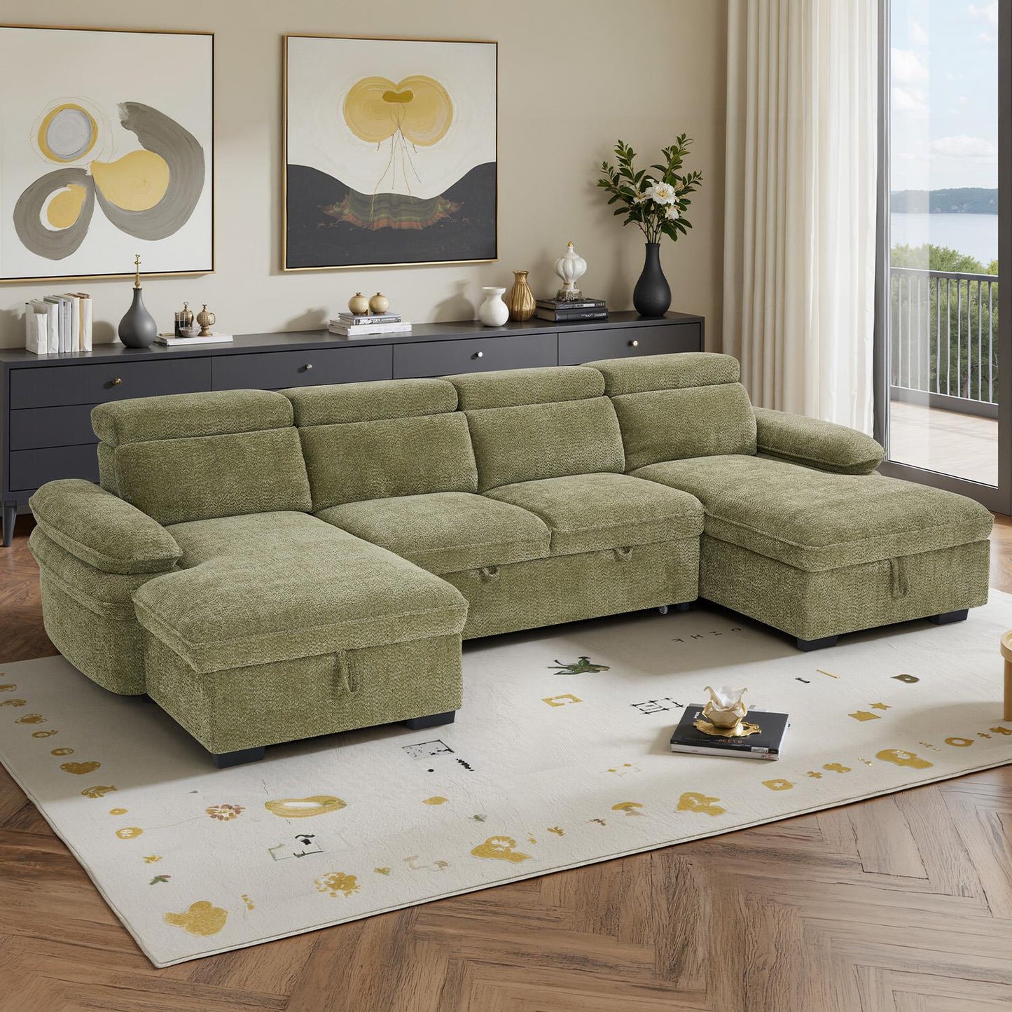 Blake U Shaped 5 Seater Fabric Corner Sofa Bed