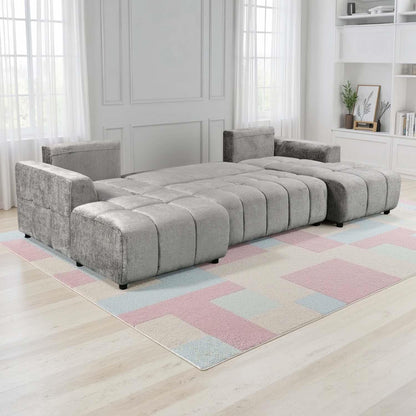 Stanford U Shaped Plush Velvet Sofa Bed Storage Beige Green or Grey