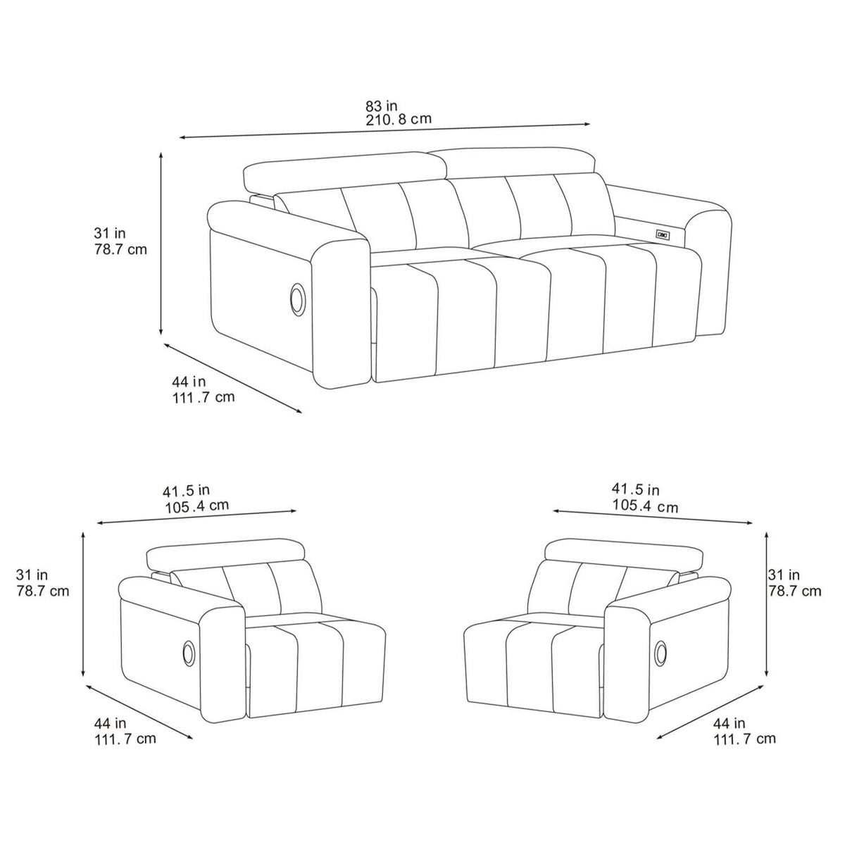 Delilah Electric Reclining Grey 3 Seater Sofa With Soundbar