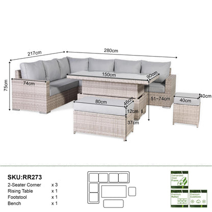 Rattan Corner Garden Sofa Set with Rising Table